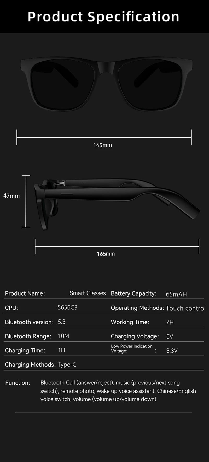 Smart Glasses Bluetooth Call Music Remote Control Camera Shoot Photo Wireless Headset Men Women Sunglasses For Android IOS Phone