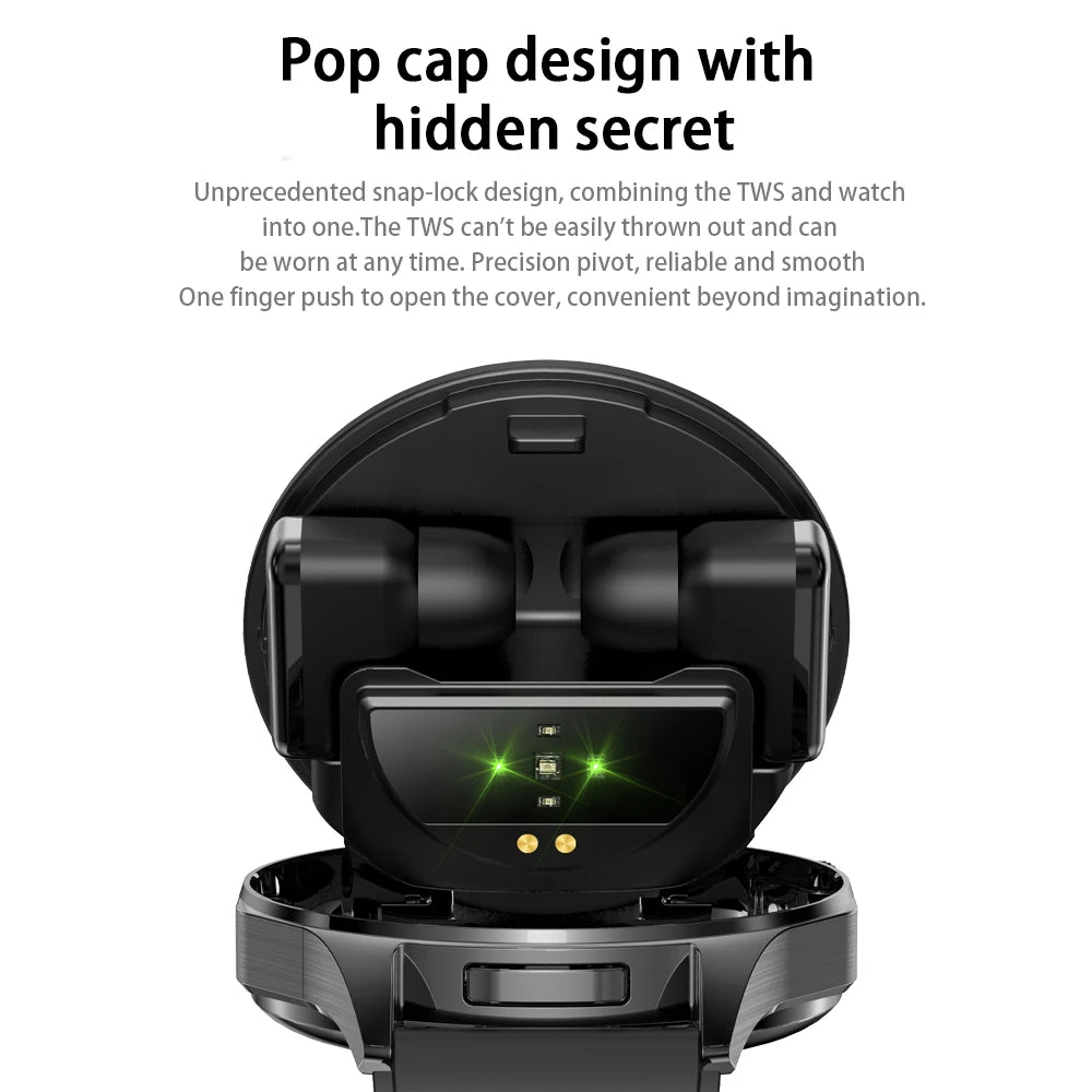 Rainbuvvy T98 TWS Build-in Earbuds Watch 1.43inch AMOLED Screen Wireless Earphones Blutooth Call Calories 2 IN 1 Smart Watch