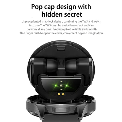 Rainbuvvy T98 TWS Build-in Earbuds Watch 1.43inch AMOLED Screen Wireless Earphones Blutooth Call Calories 2 IN 1 Smart Watch