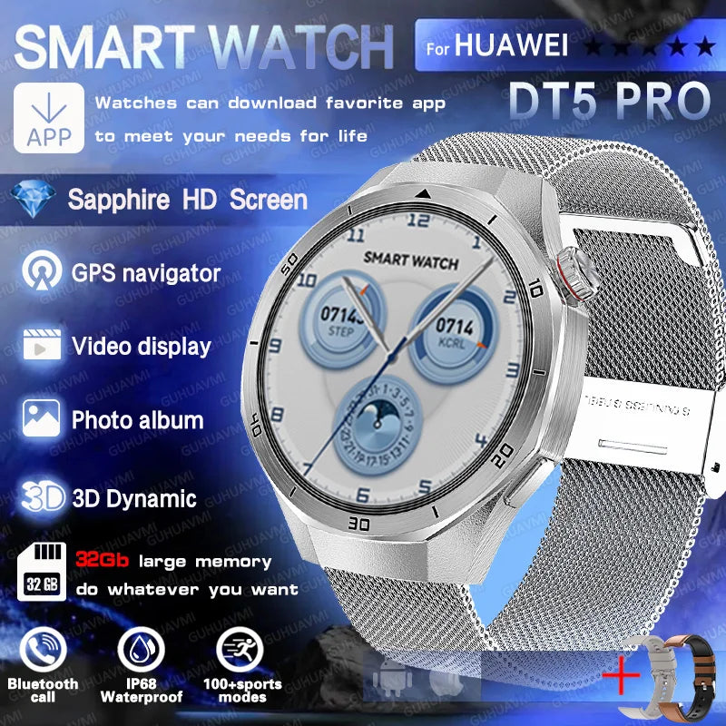 DT5 Pro Watch 32Gb Memory Local Music Bluetooth Call GPS Tracker Compass 3D Menu Bluetooth Smart Watch Men Women 2025