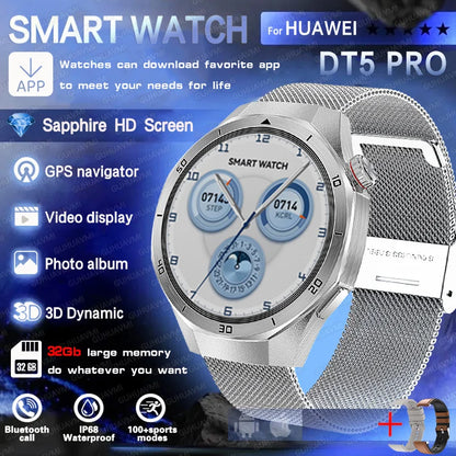 DT5 Pro Watch 32Gb Memory Local Music Bluetooth Call GPS Tracker Compass 3D Menu Bluetooth Smart Watch Men Women 2025