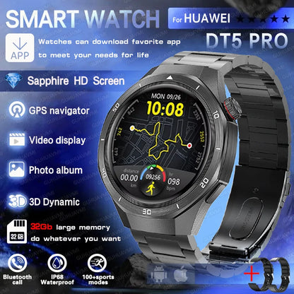DT5 Pro Watch 32Gb Memory Local Music Bluetooth Call GPS Tracker Compass 3D Menu Bluetooth Smart Watch Men Women 2025