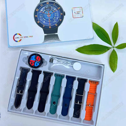 7 in 1 Strap Smart Watch Sports Watch Men Women AMOLED Screen GPS Bluetooth Calls Waterproof SmartWatch for Android IOS 2025 New