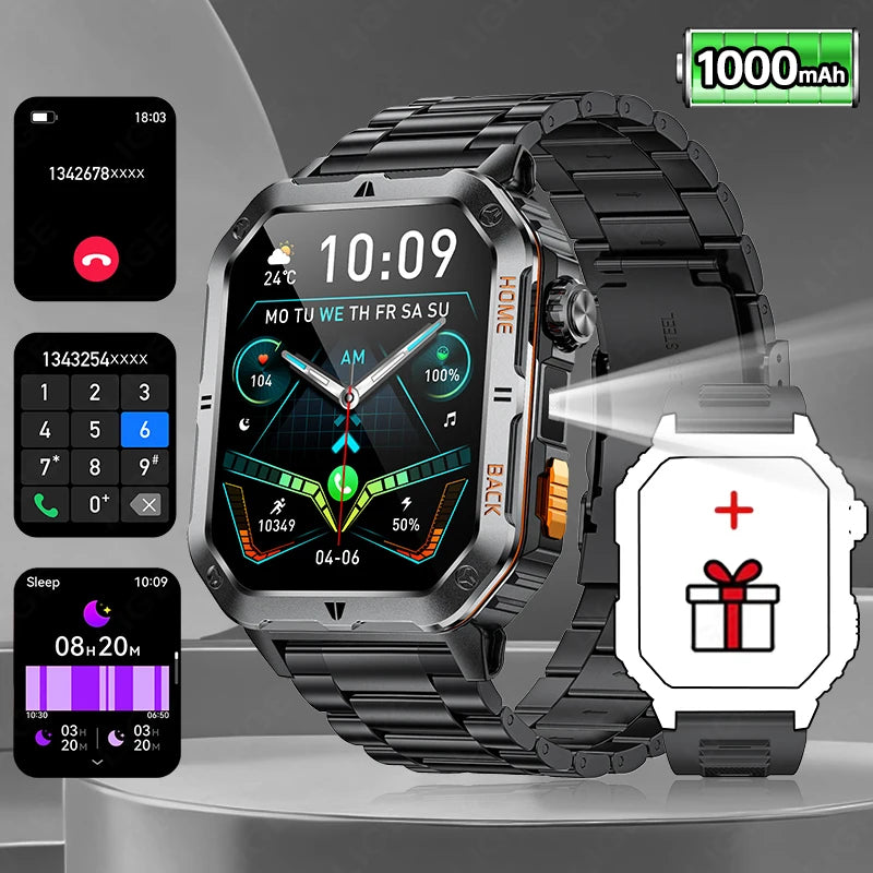 LIGE Fashion 1000mAh Big Battery Smart Watch Men 2.01” HD Screen Bluetooth Call 3ATM Waterproof Sports Health Monitor Smartwatch