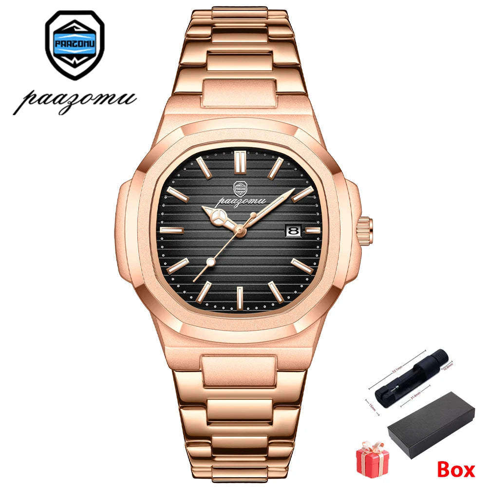 POEDAGAR Luxury Men's Quartz Watch - Waterproof Stainless Steel High Quality Fashion Clock with Date And Week Display Reloj+Box