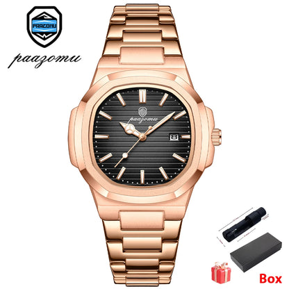 POEDAGAR Luxury Men's Quartz Watch - Waterproof Stainless Steel High Quality Fashion Clock with Date And Week Display Reloj+Box