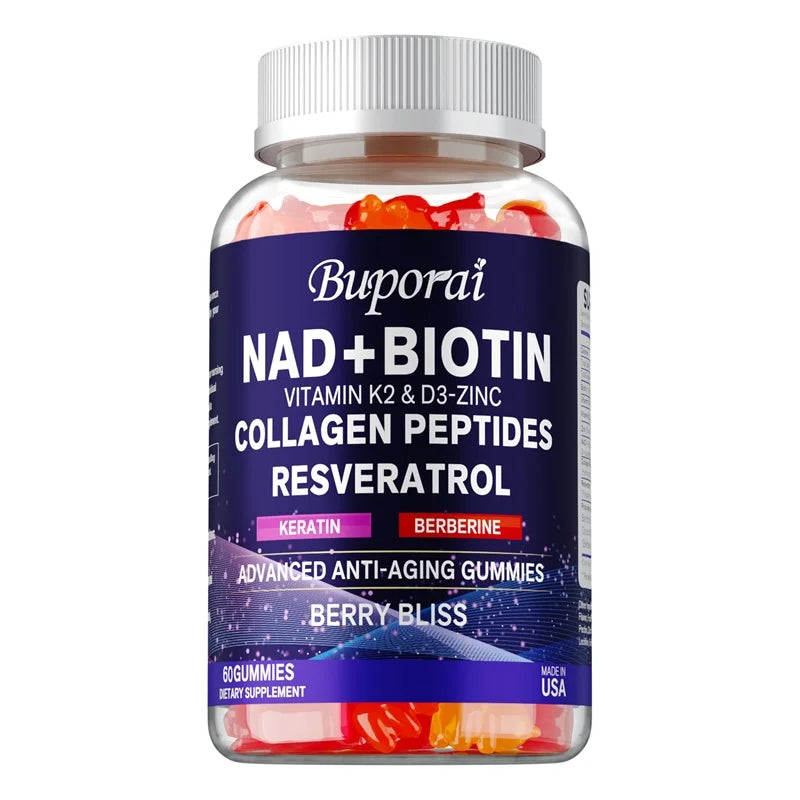 NAD+, Resveratrol, Berberine, & Biotin Anti-Aging Gummies - Detoxifies, Boosts Energy, Promotes Cell and Skin Health