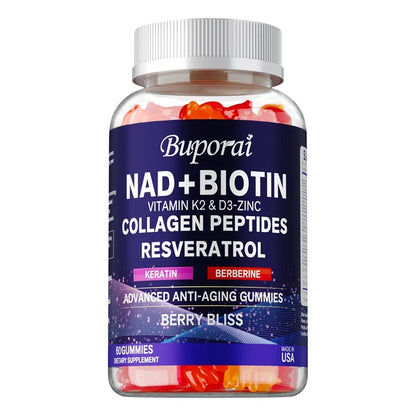 NAD+, Resveratrol, Berberine, & Biotin Anti-Aging Gummies - Detoxifies, Boosts Energy, Promotes Cell and Skin Health