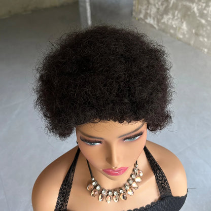 Short Afro Curly Wave Brazilian Human Hair Wigs Afro Puff Kinky Curly Wig For Women Black Brown Red Color Full Machine Wig