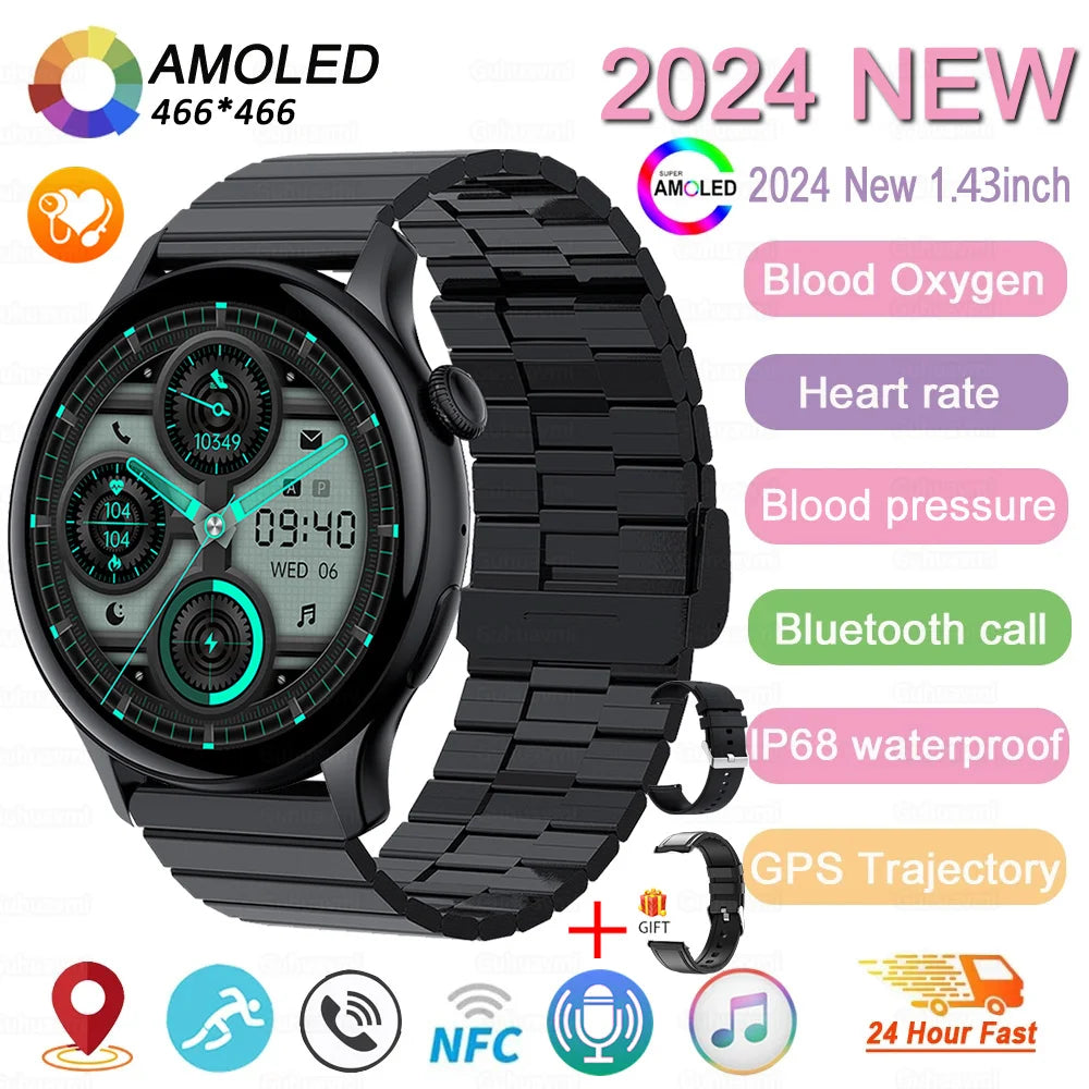 2024 New NFC Smart Watch Women 1.43 Inch AMOLED 466*466 HD Screen Always Display Sport Watch Women Bluetooth Call GPS Smartwatch