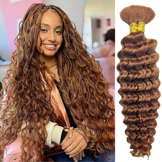 Deep Wave Bulk 100% Human Hair Braiding Blonde Ginger Curly Brazilian Hair for Human Hair Extensions for Micro Braiding No Weft