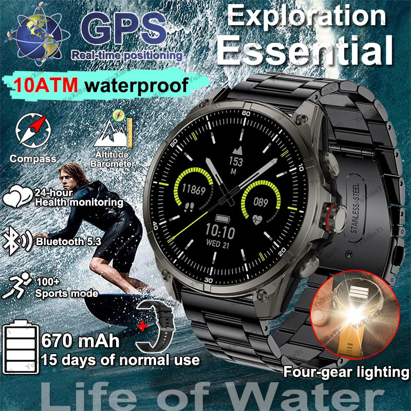 2025 New Premium GPS Smart Watches Outdoor Altimeter Barometer AMOLED Screen Built-in GPS Compass Military Sports Smartwatch Men