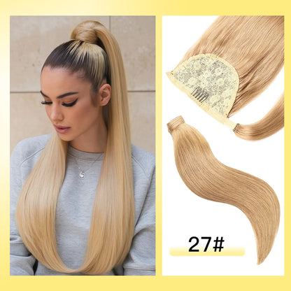 Yelo Ponytail Human Hair Wrap Around Brazilian Straight Ponytail 100% Remy Human Hair MagicTie Ponytail Extension Clip Horsetail