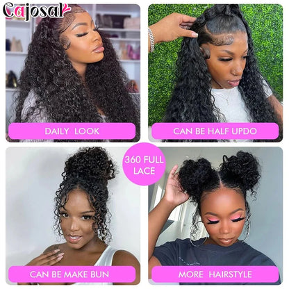 250 Density Invisi Strap 360 Full HD Lace Frontal Kinky Curly Wig Black Human Hair Drawstring Snug 30 inch Water Wig Glueless