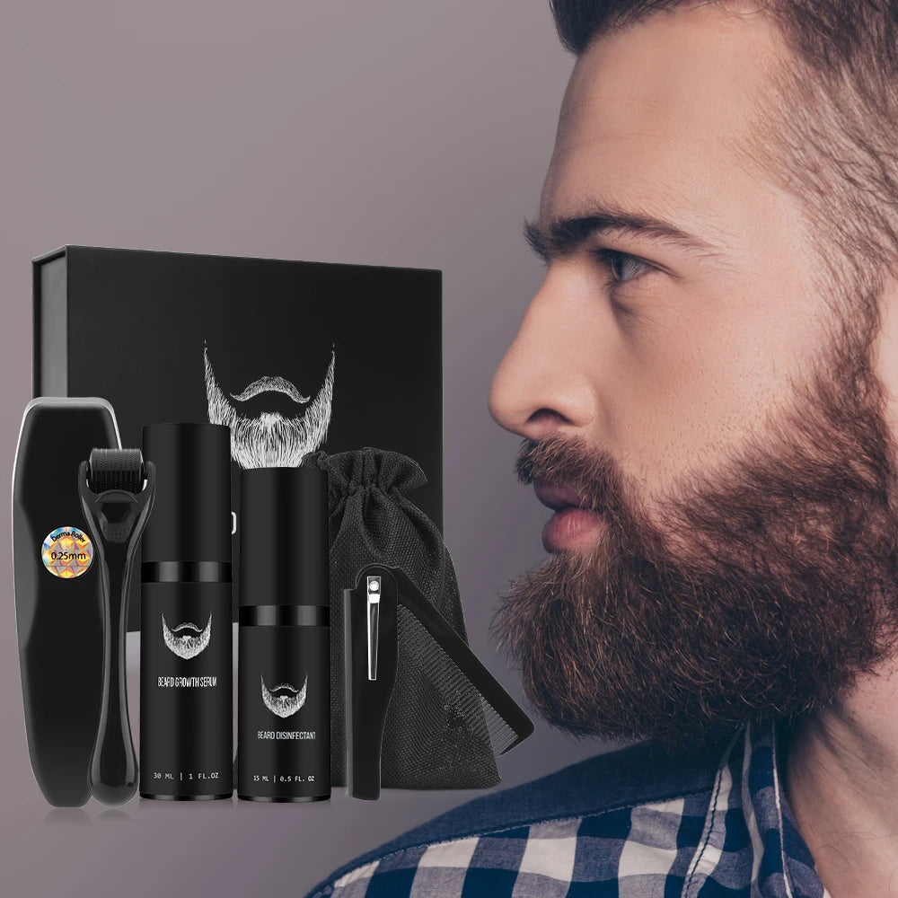 1Set Men Beard Grooming Kit Mustache Beard Hair Growth Oil Styling Tool Beard Essential Balm Comb Moisturize Wax Scissor