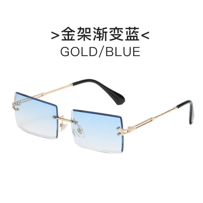 Vintage Fashion Rimless Sunglasses for Women Frameless Rectangle Shades Gradient UV400 Summer Traveling Sun Glasses for Womenn