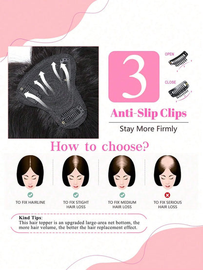 Natural Black Topper Hair With Bangs Human Hair Silk Straight Toppers For Women with Thin Hair Clip In Hair Extensions Daily Use