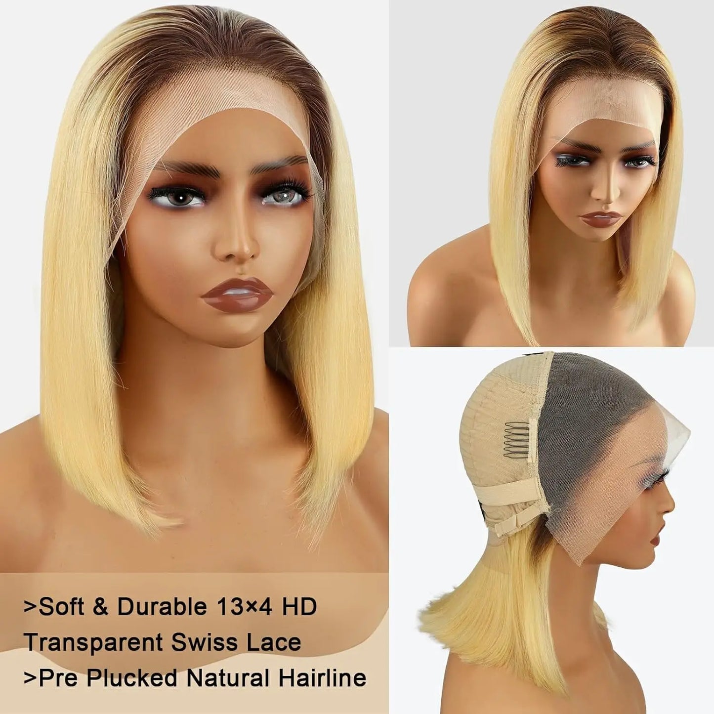 Red Short Bob Wig Human Hair HD Lace Front Wigs Straight 13X4 Blonde 613 Highlight Pink Colored Blunt Cut Lace Frontal Wig 13x6