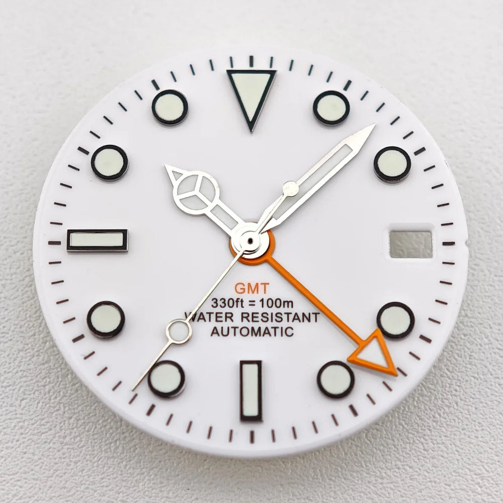 29mm White/Black Sterile Dial Watch GMT Hands Fit NH34Movement Watch parts Custom LOGO Luminous Watch Dial Parts Accessories