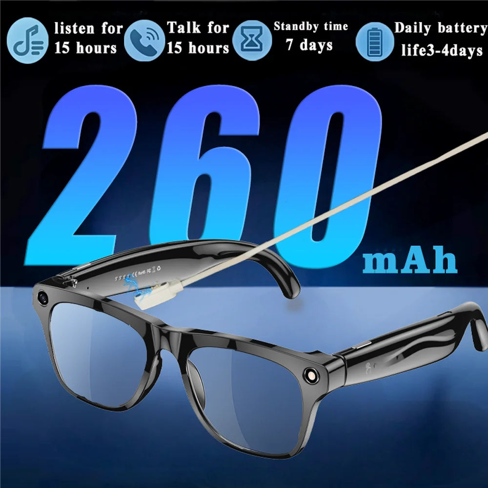 Smart Glasses With AI,Bluetooth Music Glasses With 140+ Translation,Anti-Blue Light Lenses,Camera Glasses For Travel Meeting