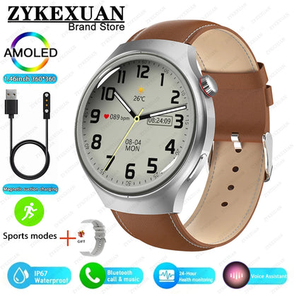 2025 New Watch4 Pro Men Smart Watch 360*360 AMOLED Screen Heart Rate Bluetooth Call IP67 Waterproof Men's Smartwatch For Android
