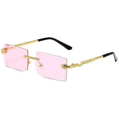Metal Square Cut Edge Snake Frame Sunglasses for Men Fashion Frameless Personalized Glasses Trendy Retro Ocean Film Sunglasses