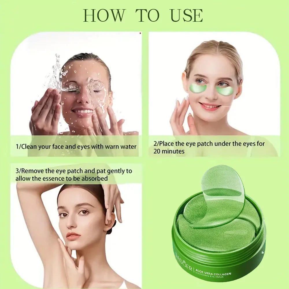 60pcs SADOER Aloe Vera Collagen Eye Mask Anti Dark Circles EyesCare Gel Masks Eyepatch Beauty skincare Moisturizing  Eye Patches