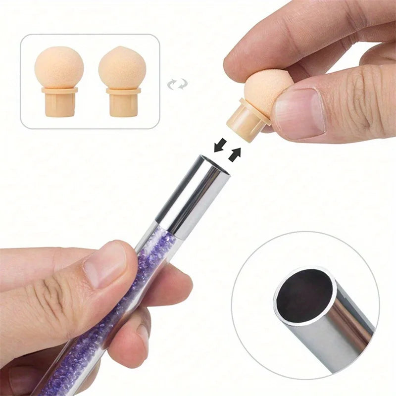 Double-ended Gradient Shading Pen Dotting Brush Sponge Head Rhinestone Handle Nail Art Brush Nail Art Painting Manicure Tools