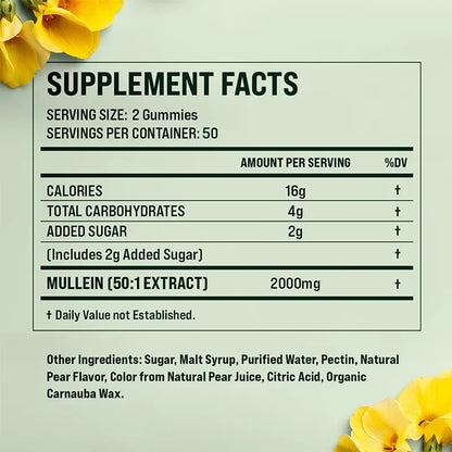 Mullein Gummies - Supports Respiratory Health, Maintains Lung Health, Aids Digestion, and Boosts Immunity