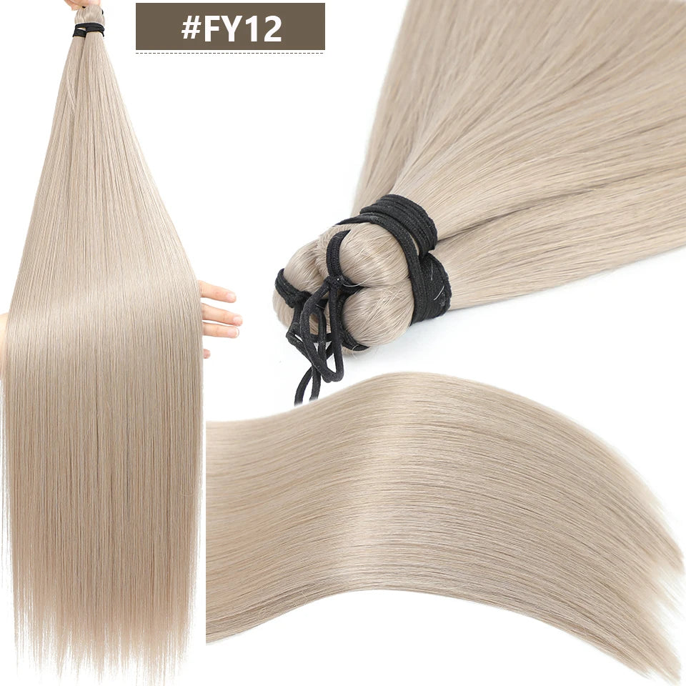 Magicae 28Inches 3Pcs Dark Brown Twist Crochet Braiding Ombre Blond Straight Hair Bundles Extension High Temperature Synthetic