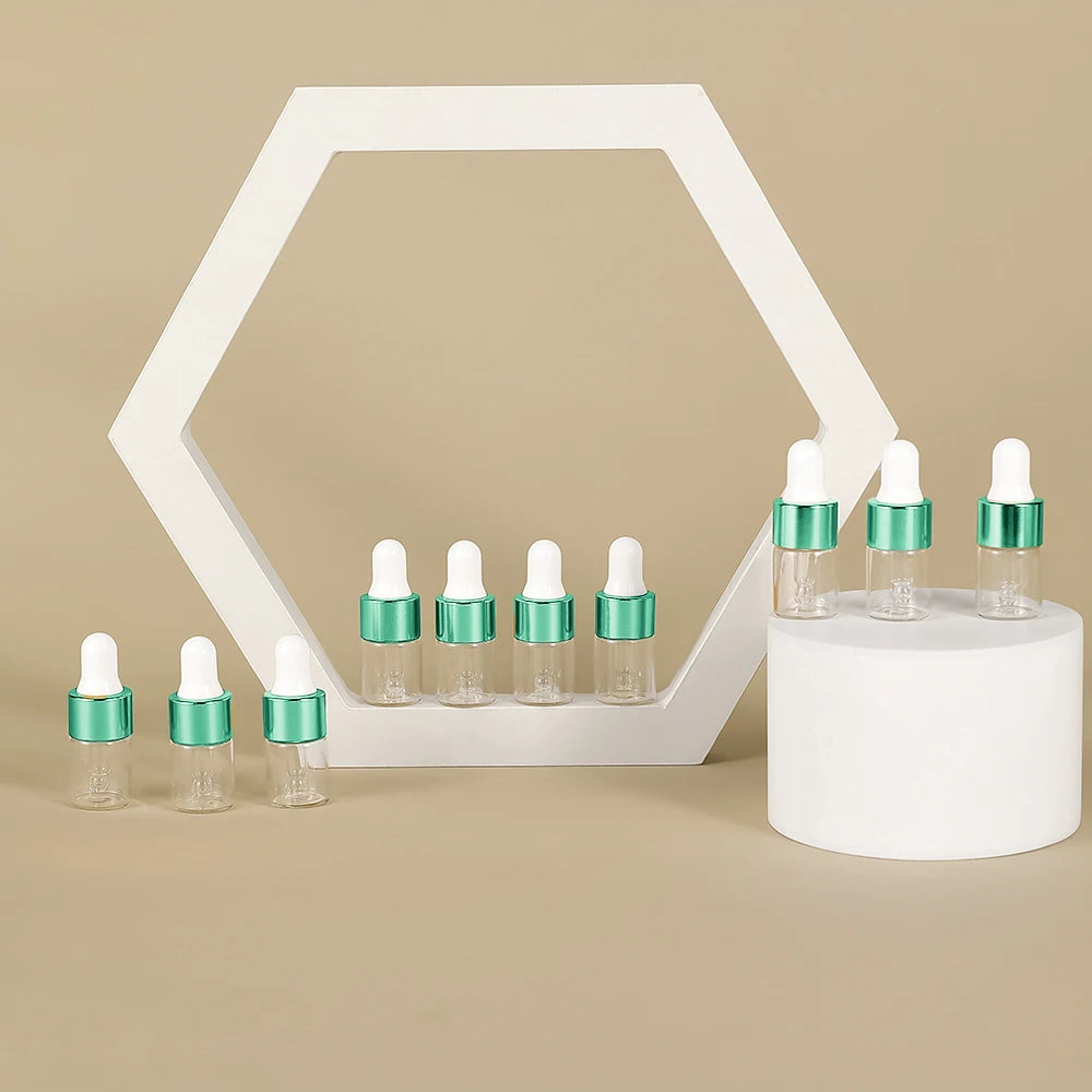 10pcs 2ml Empty Glass Dropper Bottle,Leakproof Essential Oils Sample Liquid Perfume Container for Storage Travel, 4 Colors