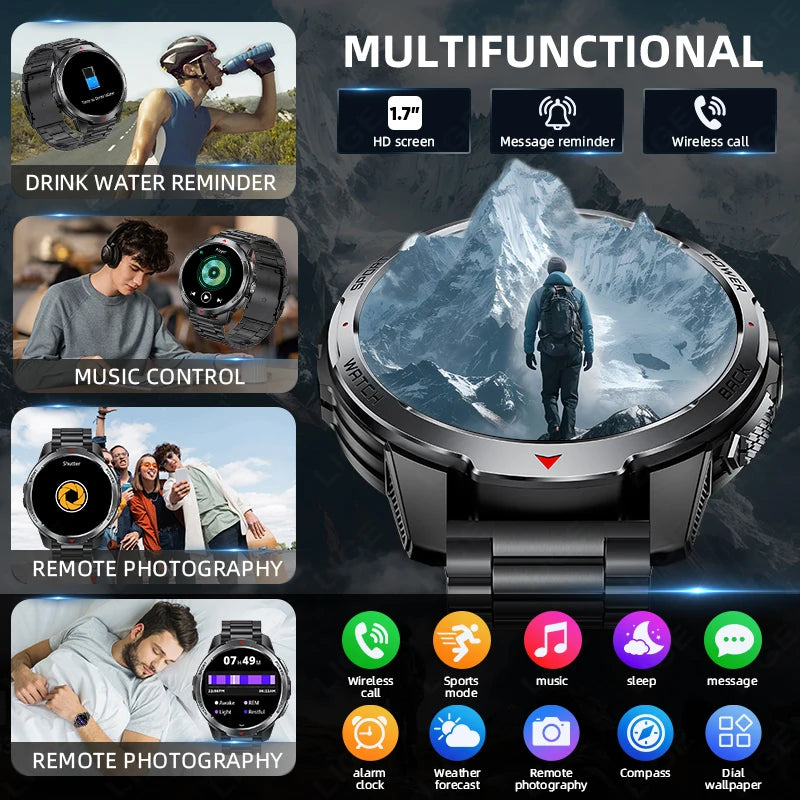LIGE New 1100mAh Large Capacity Battery Smart Watch Men Sports LED Flashlight Compass 3ATM Waterproof Bluetooth Call Smartwatch