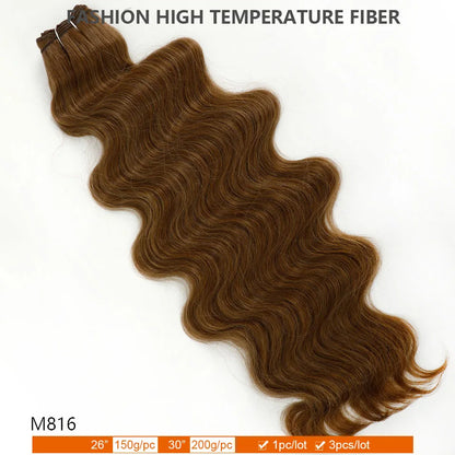 30Inches 200grams Blond Ombre 27/613 Brown Body Wave Synthetic Hair Weave Bundles Soft Bio Human-Like Heat Resistant Ponytail