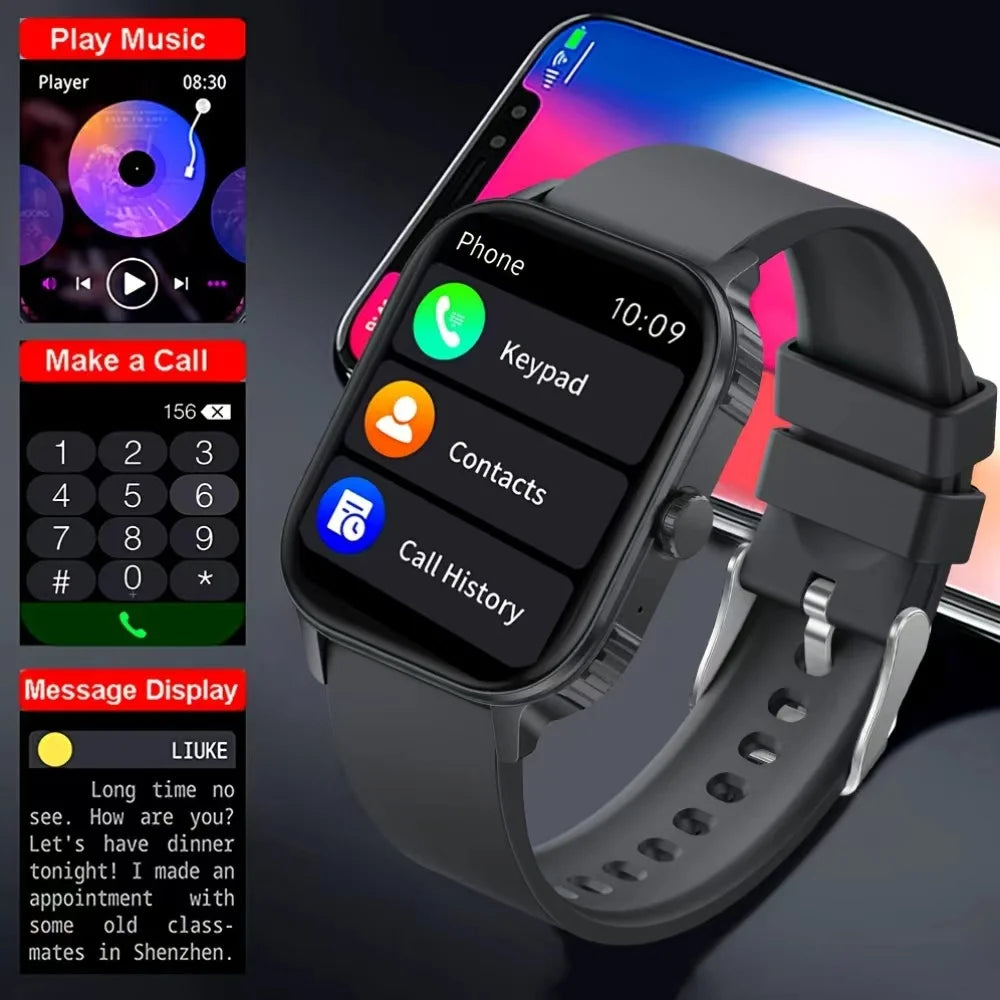 2025 new smart watch 1000MAH 2.04 inch ultra HD screen all day health heart rate detection 70+ sports IP68 waterproof BT call