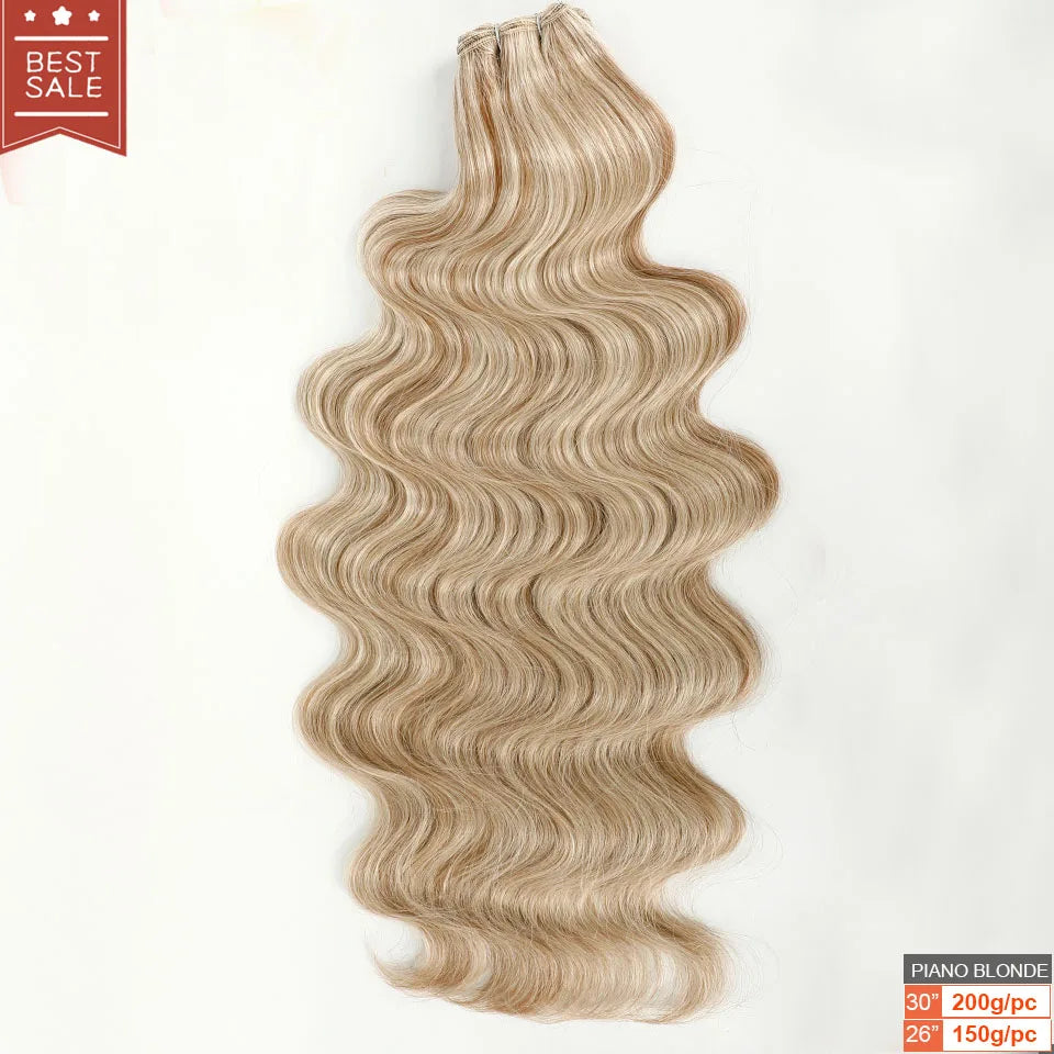 Magicae Blond 27/613 Highlight Ombre Brown High Temperature Synthetic Body Wave Ponytail 30Inch 200g Hair Extensions Wavy Bundle