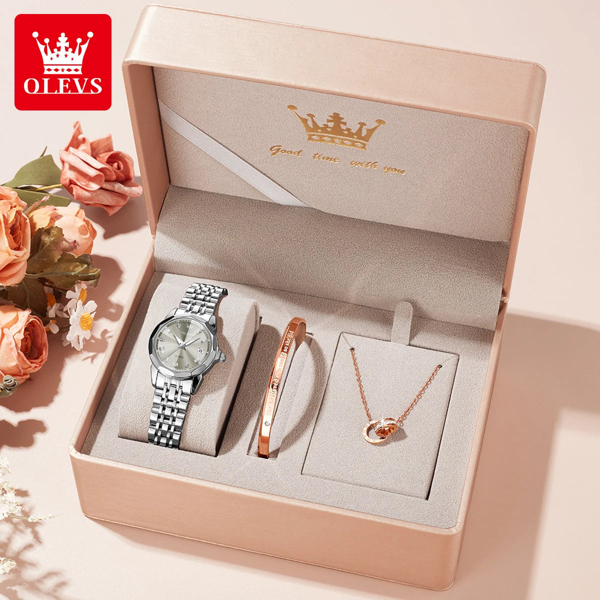 OLEVS Watch 9931X Ladies Perfume Watch Original Elegant Quartz Watch Waterproof Luminous Stainless Steel Date Set Watch Bracelet