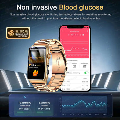 2025 New AI Medical Diagnosis Blood sugar Blood pressure Blood oxygen Smart Watch For Men Bluetooth Call LED Health Smart watch