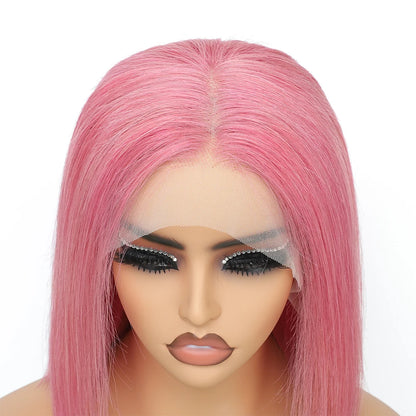 Pink Short Bob Wig Human Hair HD Lace Front Wigs Straight Ombre Honey Blonde Red Pink Silver 13X4 Cut Lace Frontal Wig