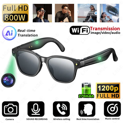 LIGE Smart AI Glasses 800W Pixel Shooting Camera HD Photo Video Voice Call Translation Waterproof Bluetooth Chat Sunglasses New