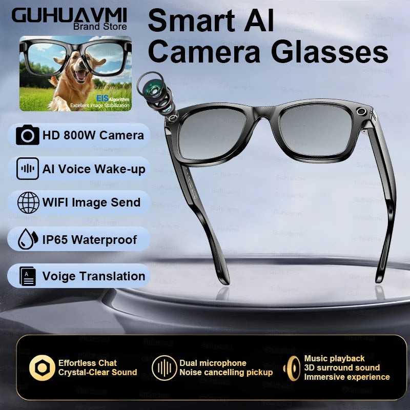 New 800W Camera Glasses Men Color-Changing AI Smart Translation Glasses Photo Video Recording Waterproof Call Smart Sunglasses