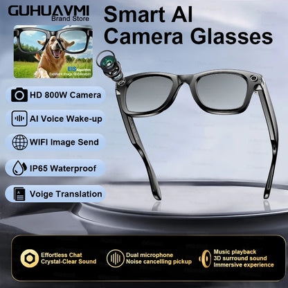New 800W Camera Glasses Men Color-Changing AI Smart Translation Glasses Photo Video Recording Waterproof Call Smart Sunglasses