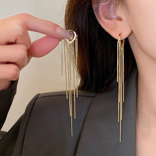 925 Silver Needle Korean Fashion Long Chain Tassel Earrings For Women Metal Earing Jewelry 2025 Trending Women's Drop Earrings