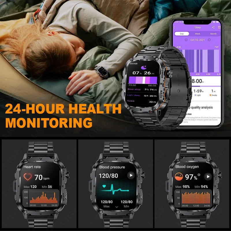 LIGE 2025 Rugged Military Smart Watch Men Outdoor Watches lP68 Waterproof 1.95" Al Voice BT Call Man Smartwatch For Android IOS