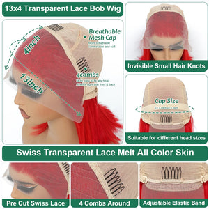 Red Short Bob Wig Human Hair HD Lace Front Wigs Straight 13X4 Blonde 613 Highlight Pink Colored Blunt Cut Lace Frontal Wig 13x6
