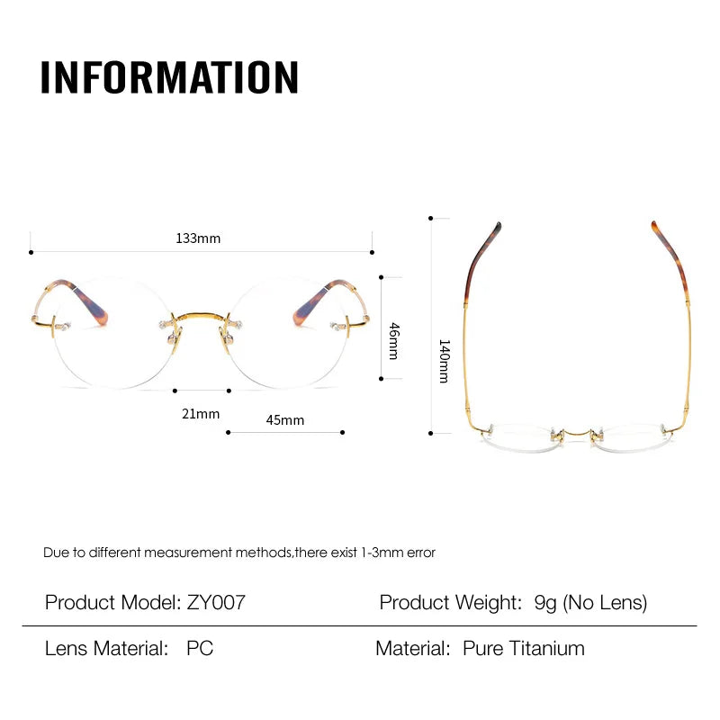 Aror Pure Titanium New Men Business Style Eyeglasses Customized Lenses Round Rimless Glasses Frame Man Optical Prescription 007