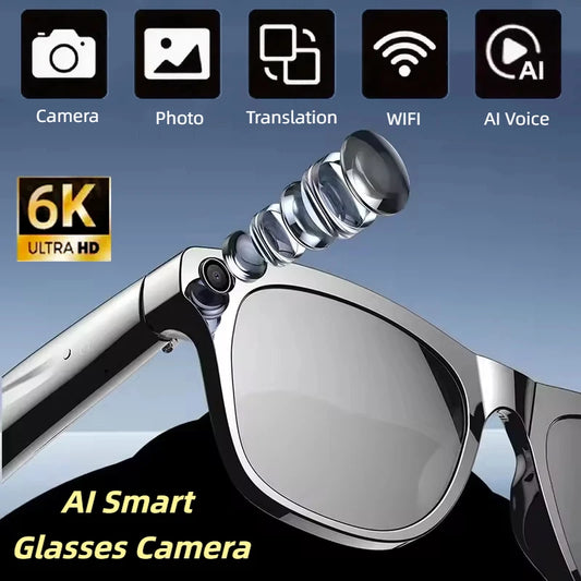 6K HD AI Smart Glasses Camera Mini Camera Bluetooth Call Voice Assistant Control Smart Sports Wearable Camera Glasses 2025 ﻿