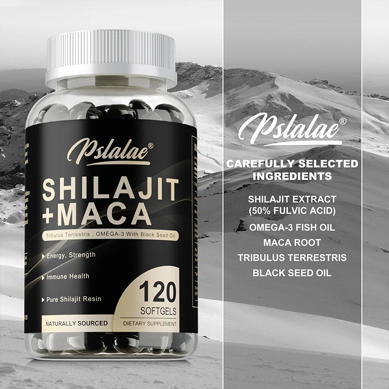 Shilajit + Maca Capsules - Contains Black Seed Oil To Support Immune and Kidney Health, Boost Metabolism and Increase Energy