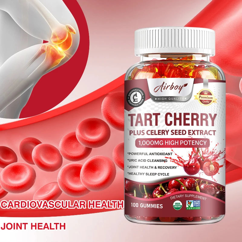 Tart Cherry Gummies - Contains Celery Seeds, Uric Acid Cleansing Flush, Relieves Joint Pain, and Improves Sleep Quality