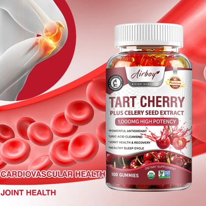 Tart Cherry Gummies - Contains Celery Seeds, Uric Acid Cleansing Flush, Relieves Joint Pain, and Improves Sleep Quality