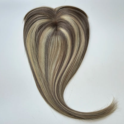 Hair Topper With Bangs Women 100% Human Hair Wigs Clip In Hairpieces Blonde Natural Straight Hair Topper Silk Base 35cm